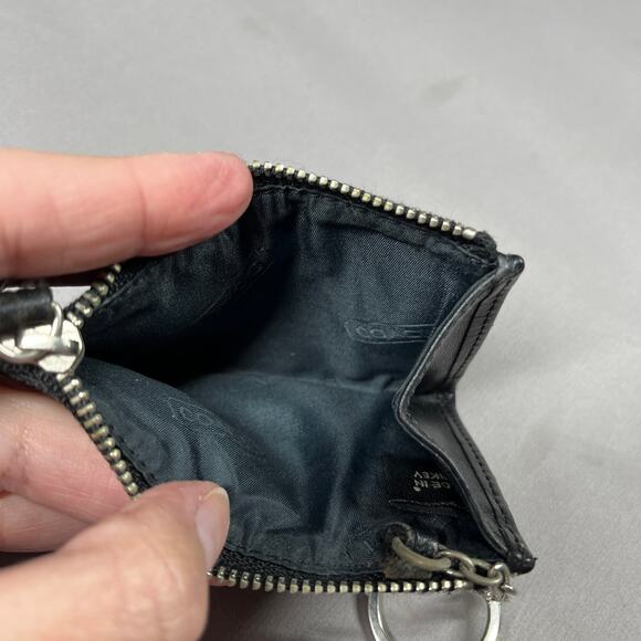 COACH Keychain Coin Purse Wallet Black Signature Jacquard & Leather Trim - Picture 7 of 12